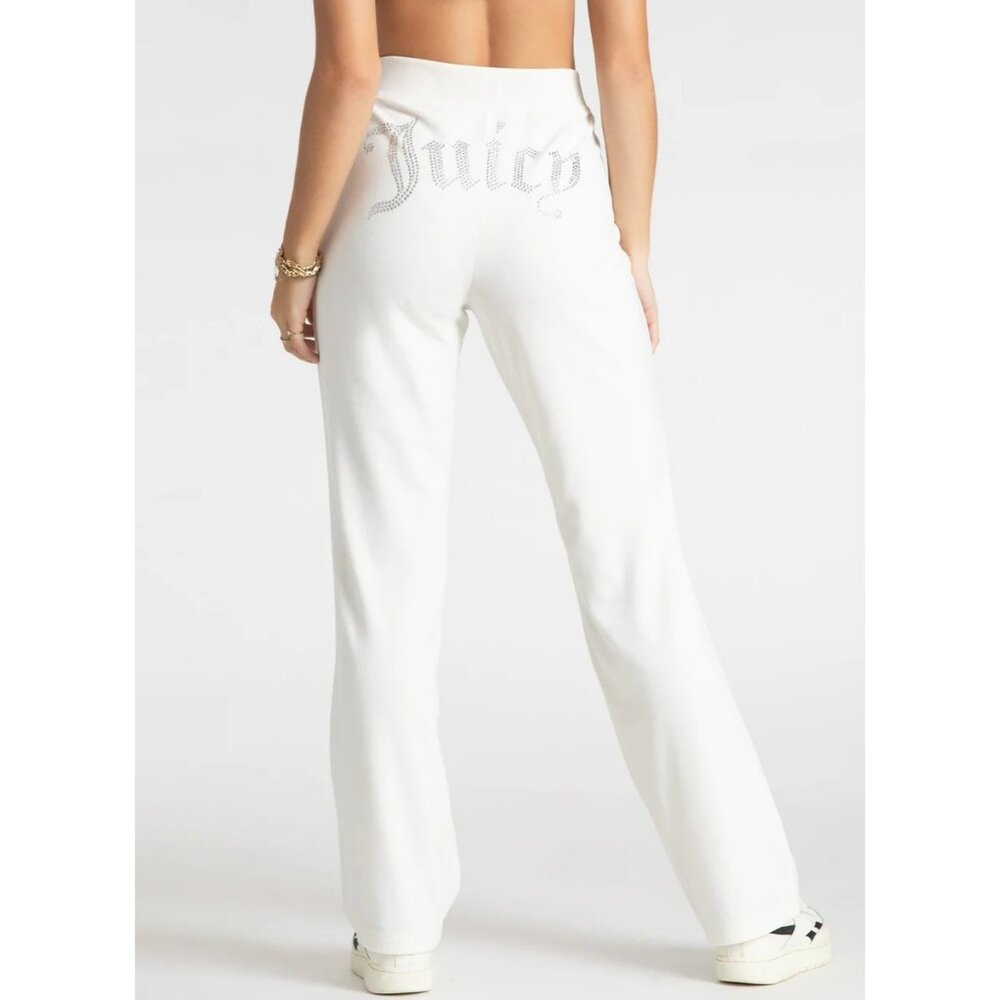 Juicy Couture White Lounge Pants With Rhinestone Logo Blend Womens Size Large